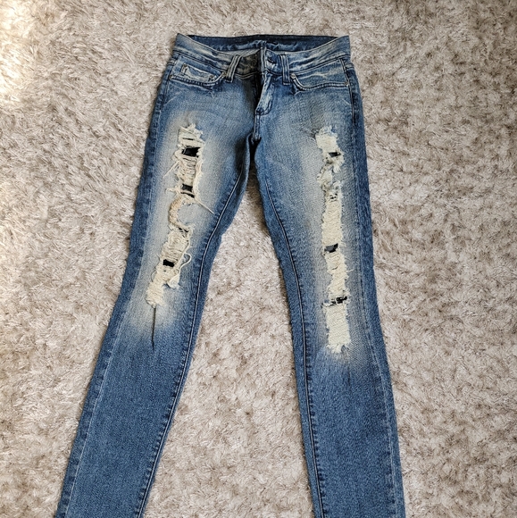 Bebe Jeans Carmen Tattered Lace Skinny Lively Wash - Picture 3 of 4